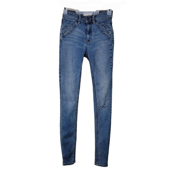 Free People Skinny Jeans SZ 24 Mid Rise Medium Wash Slant Welt Front Pockets - Picture 1 of 11